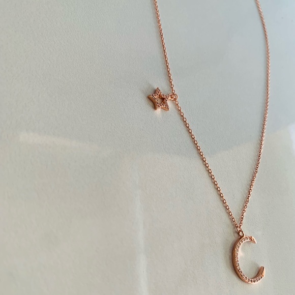 Rose Gold & .925 Sterling Silver Star & Crescent Moon Celestial Necklace - Picture 3 of 6